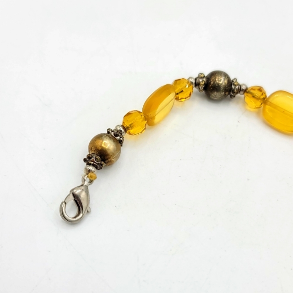 Silver and Amber Colored Faceted Glass Bead 5" Necklace Extender Vintage - Picture 6 of 7
